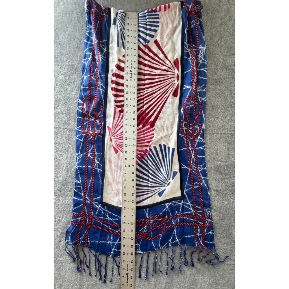 Talbots Nautical Seashell Rope Print Scarf Blue Red White Modal Viscose Wrap